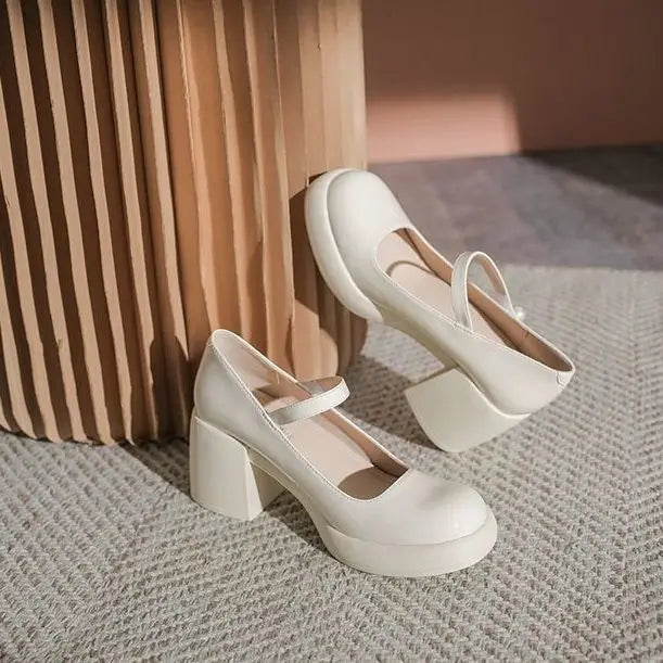 Ingvn  Shoes for Woman  with Medium Heels Gothic Women's Summer Footwear Japanese Style Lolita Pearl Round Toe Mary Jane Platform E