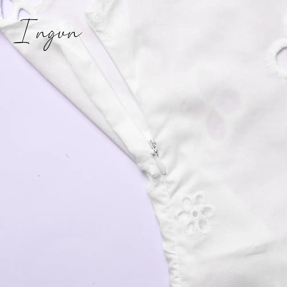 Ingvn - Square Collar Black Mini Dresses 2023 Summer Sexy High Waist Short Sleeve Beachwear Bodycon Hollow Out Sundress Female Ingvn