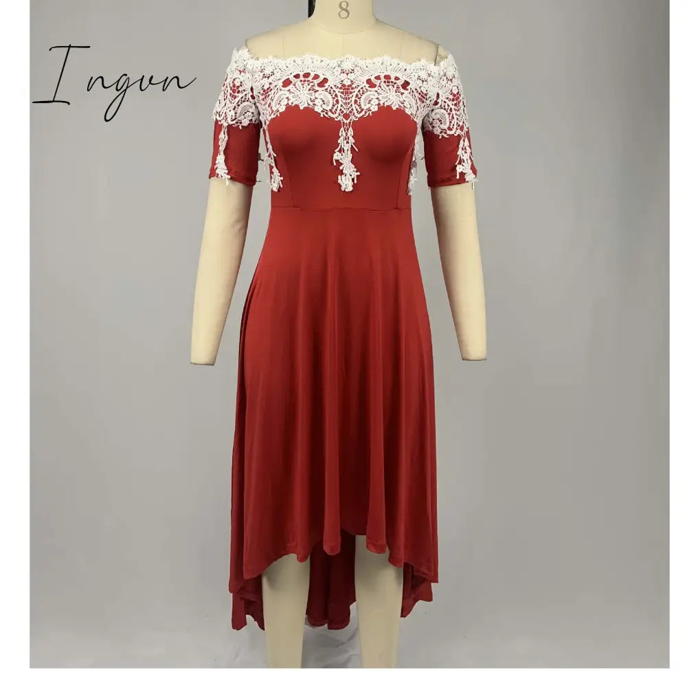 Ingvn - Plus size 5xl one-shoulder lace lace irregular dress female slim backless dress sexy elegant Ol party dress casual summer dress