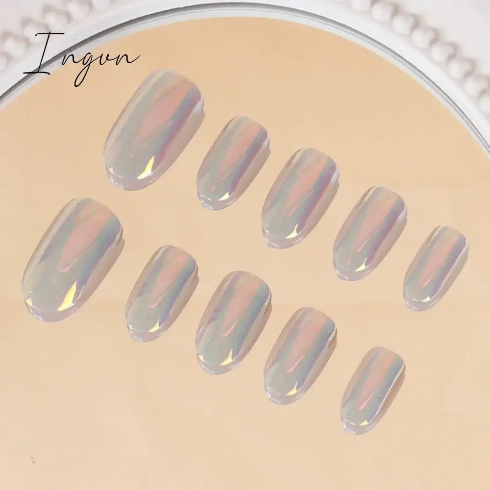 24pcs Luxurious Glossy Oval Purple Glitter Nails Press-On False Nails Set Cat Eye Stick on Nails with Sky Design for Women/Girls