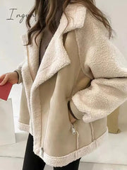 Ingvn - Autumn Winter Women's Coats 2023 New Casual Loose Patchwork Outerwear Harem Korean Vintage Crop Pockets Lambhair Jacket Women