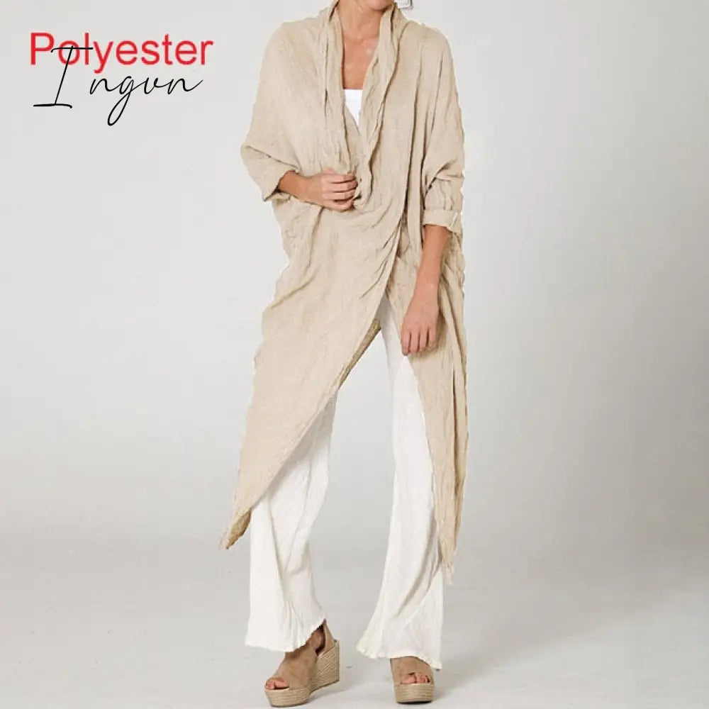Ingvn - Plus Size Women Tops and Blouse Autumn Vintage Long Blouses Casual Cowl Neck Long Sleeve Asymmetric Party Blusas 5XL