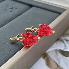 New Trendy Cute Red Raspberry Earrings for Women Exquisite Alloy Studs Niche Design Party Jewelry Girlfriend Gifts