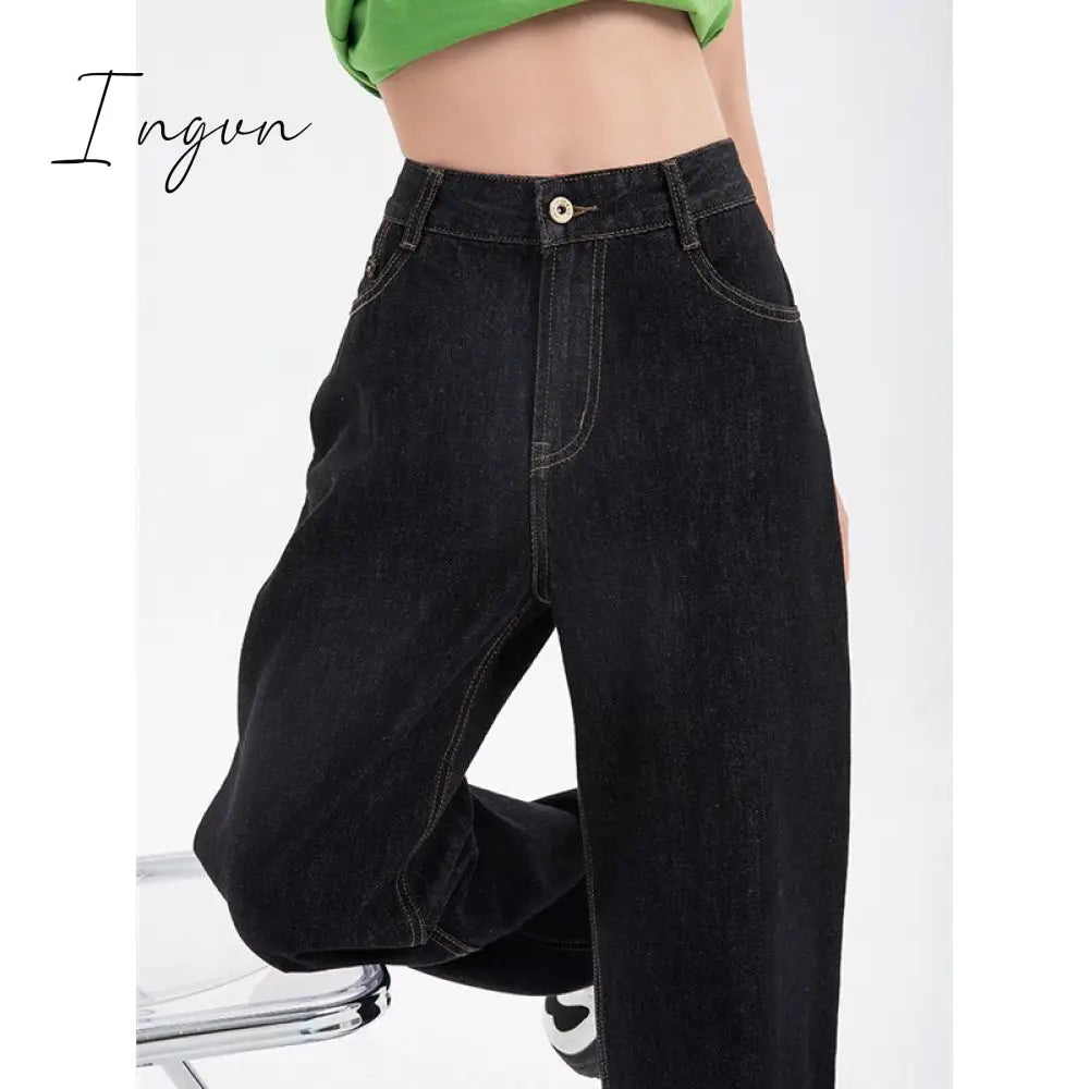 Ingvn - Woman's Jeans High Waist Summer Wide Leg Denim Trouser Baggy Street Chic Design Ladies Casual Black Vintage Straight Jean Pants