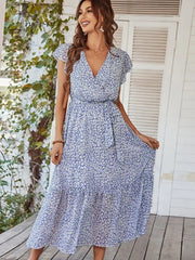 Ingvn - Ladies Vintage Print Chiffon Dress Women Casual Ruffles Long Bohemian Party Beach Summer Dress Women Sundress Female Vestidos