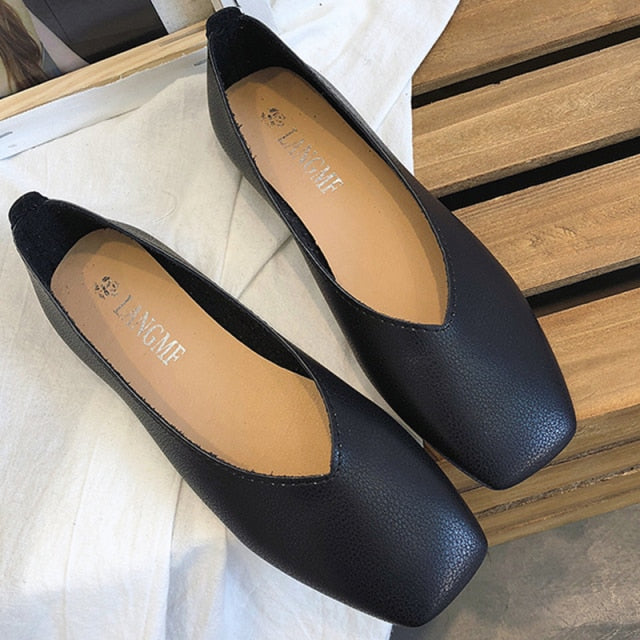 INGVN  Fashion Women Flat Shoe  Elegant Shallow Low-heeled Sandals 2026 Beige Korean Slippers Square Toe Slip-on Simple Woman Shoes
