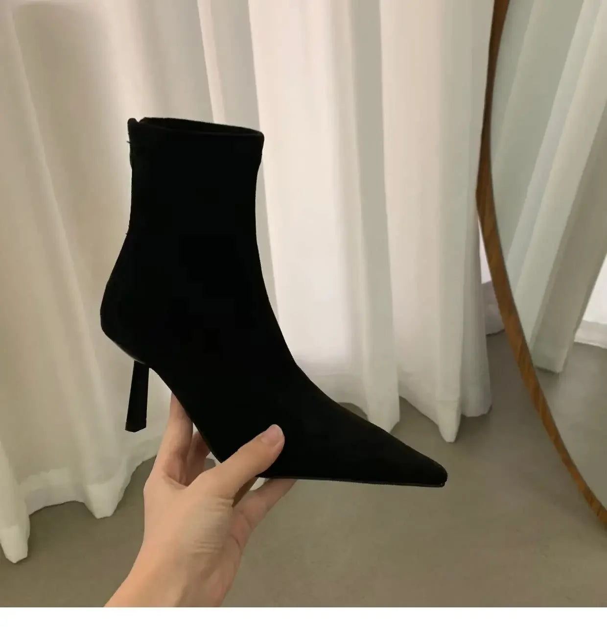 Women's Ankle Boots Pointed Toe New Autumn Women's Thin High Heels Women's Suede Solid Short Botines Chelsea Botte Femme