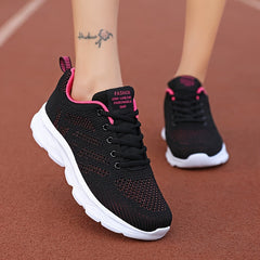 Women'S Solid Color Casual Sneakers, Breathable Athletic Shoes with Thick Sole, Low Top Lace-Up Walking Shoes, Fabric Upper, EVA Sole, Fabric Lining, All-Season Fashion Footwear