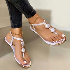 Summer Sandals Women Fashion Casual Beach Outdoor Flip Flop Sandals Metal Decoration Ladies Flat Shoes Big Size 35-43