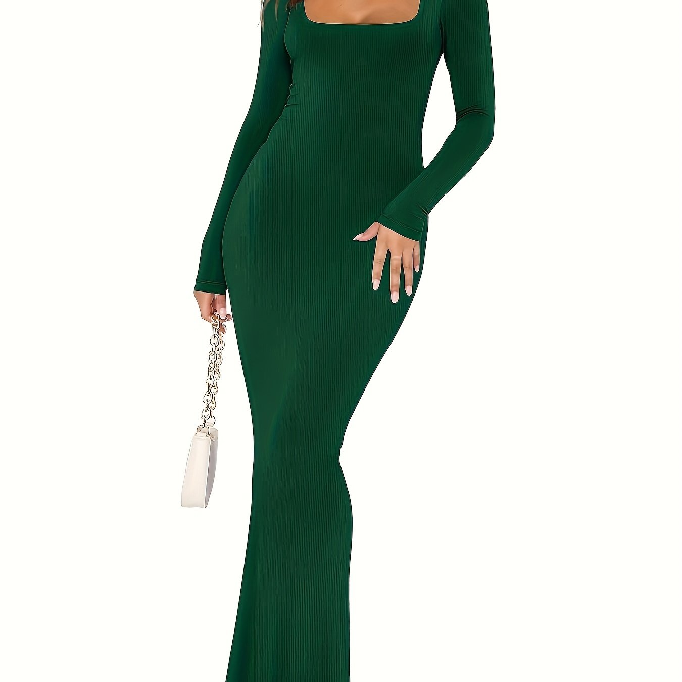 Bodycon Maxi Dresses Long Sleeve Wedding Guest Long Dress Casual Rib Knit Scoop Neck Fall Dress