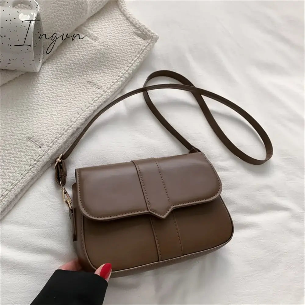 Ingvn - Trendy Saddle Shoulder Bag Women Pu Leather Crossbody Bag Simple Solid Color Flap Messenger Bag Designer Handbag Pouch Wholesale