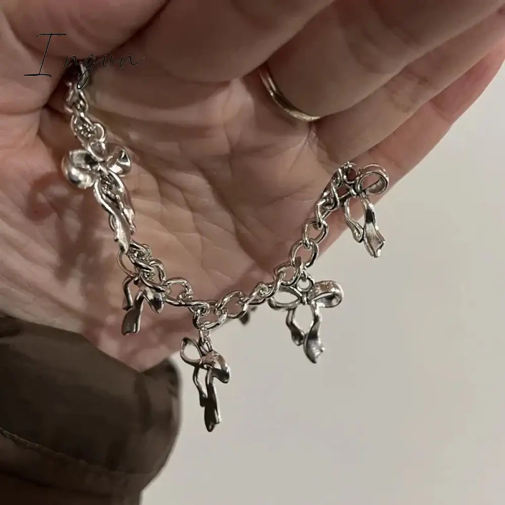 Fashion Harajuku Silver Color Stainless Steel Bowknot Bracelet for Women Girls Sweet Cool Colorful Bangle y2k Aesthetic Jewelry
