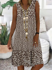 Ingvn - Women's Casual Dress Shift Dress Midi Dress Brown Sleeveless Floral Print Spring Summer V Neck Basic Daily Weekend 2023 S M L XL XXL 3XL