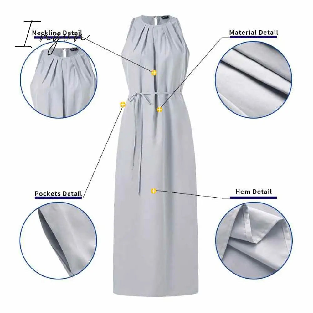 Ingvn - Sexy Sleeveless Summer Dress Sexy Ruffle Maxi Long Dress With Belt Women Bohemian Sundress Party Vestido Autumn Robe