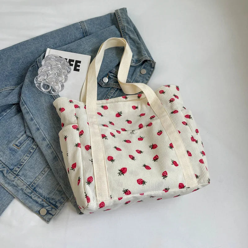 Ingvn  Corduroy Tote Bag Minimalist Underarm Women's Large Capacity Casual Shoulder Bag Student Classroom Laptop Bag