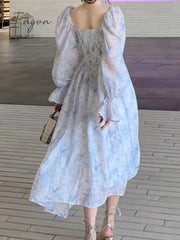 Ingvn - Women Summer Casual Elegant Midi Dress Ladies Vintage Long Sleeve Party Vestidos Female Holiday Clothes