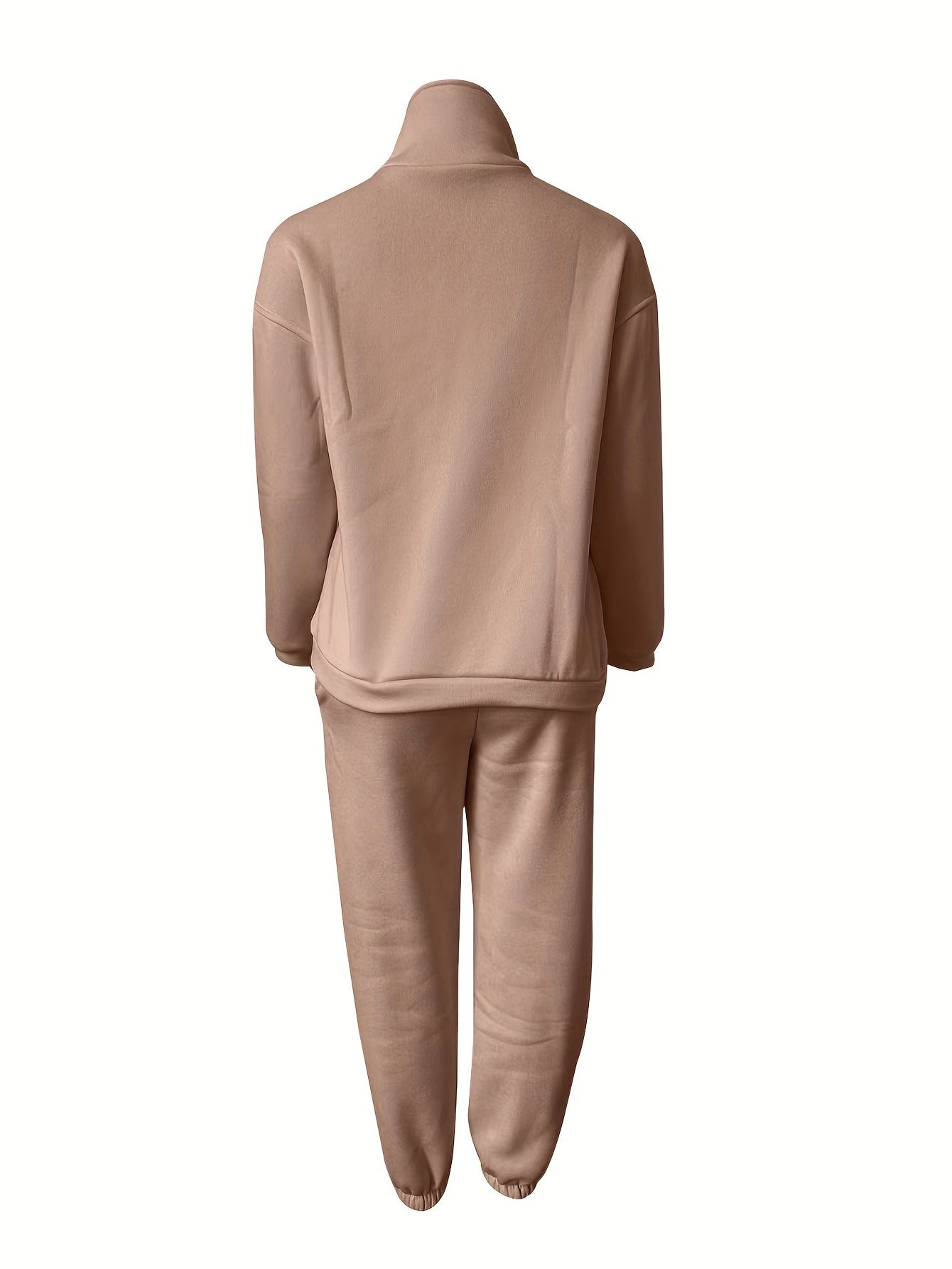 Casual Matching Two-piece Set, Zip Up Sweatshirt & Solid Sweatpants Outfits, Women's Clothing