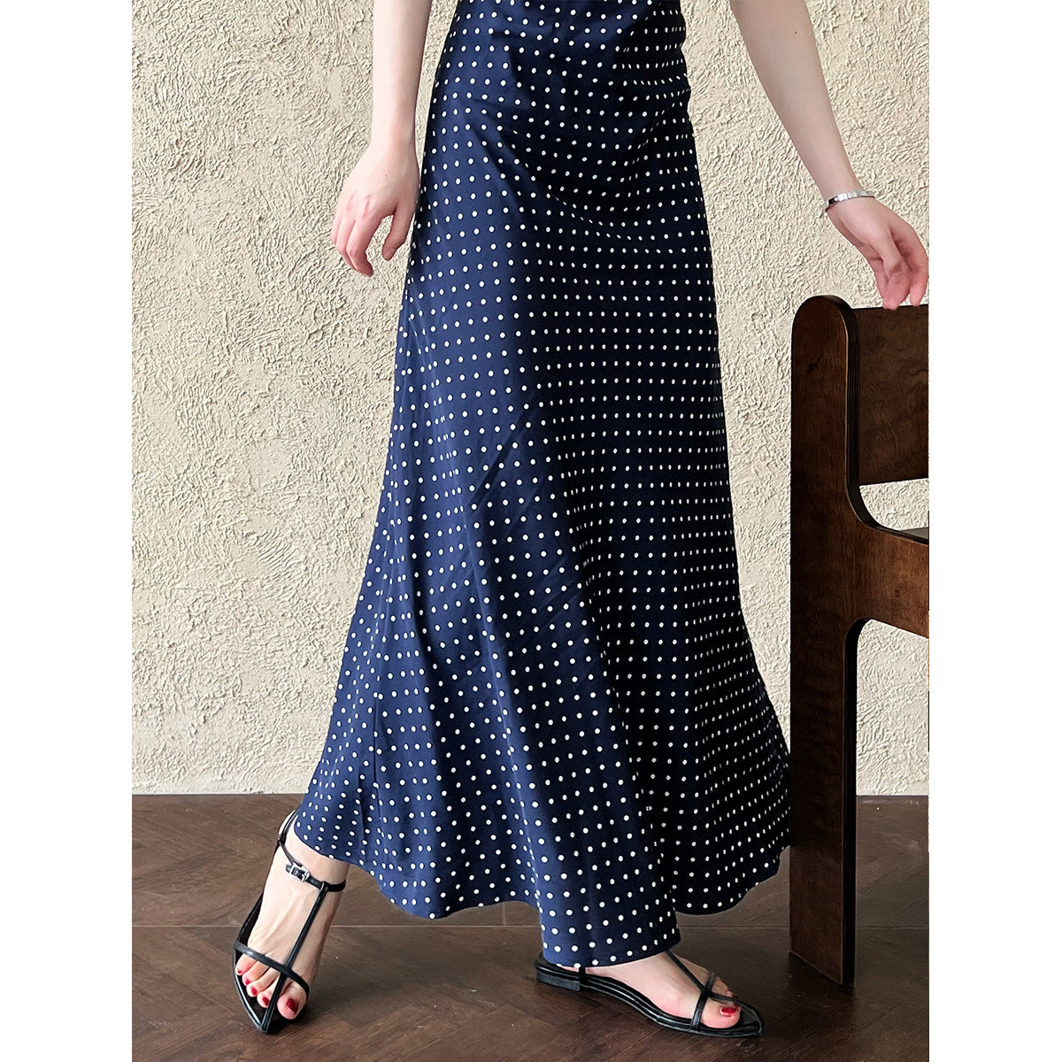 French Style Lace Polyester Fiber Stitching dress Summer V-Neck Elegant Wave Dot Tight Waist