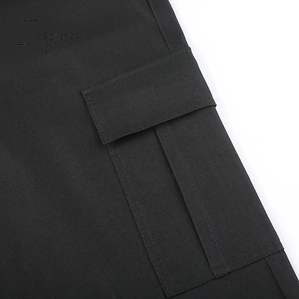 Ingvn - Button Pockets Patchwork Cargo Pants Women Streetwear High Waist Trousers Women Fashion Pencil Pants Joggers Women