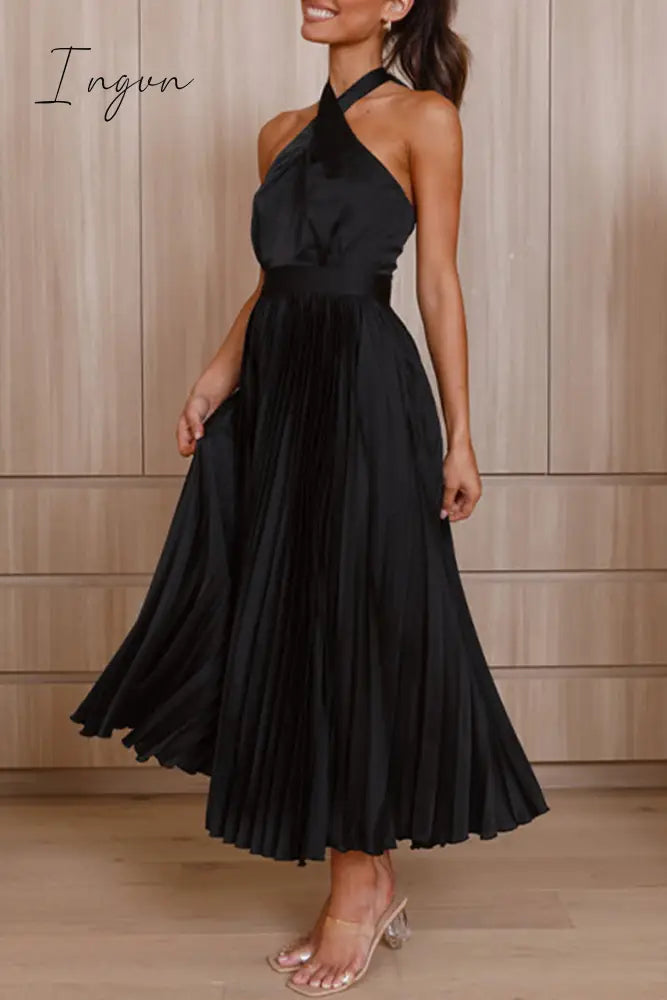 Ingvn - Elegant Solid Fold Halter Dresses