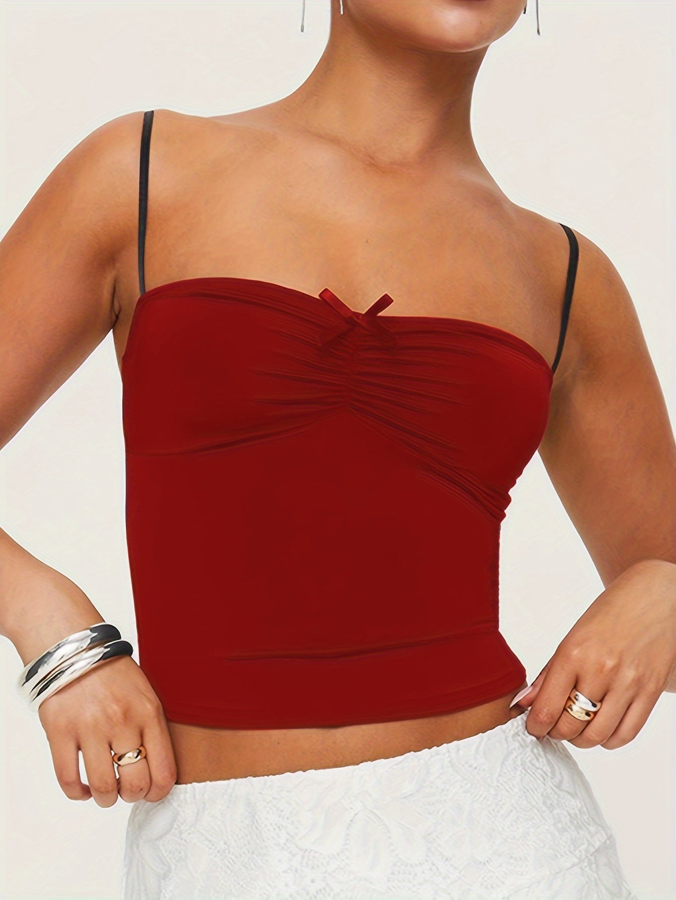 Stylish Bow-Tie Cami Top for Women - Soft Stretchy Polyester Blend, Machine Washable, Breathable, and Comfortable - Perfect for Spring, Summer, and Fall Seasons