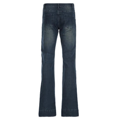 Blue Low Rise Flare Jeans Vintage 2000s Slim-fitting Denim Pants Korean Style Women Trousers y2k Distressed Mom Jeans 90s