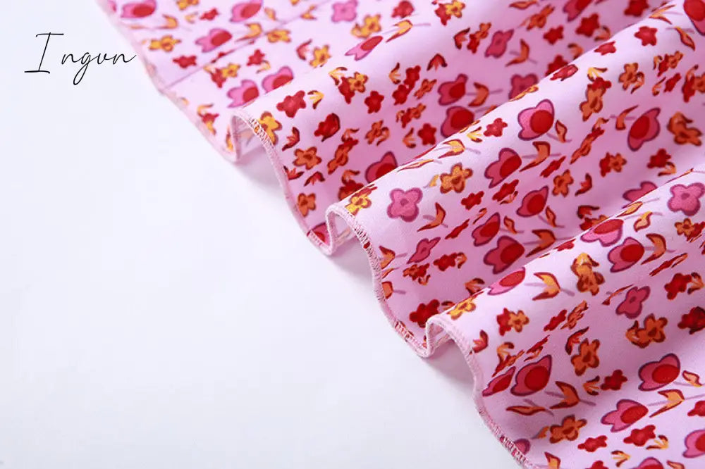Ingvn - New Fashion Summer Casual Beach Pink Floral Print Dress Bodycon Long Strap Ruched Women Sexy Club Party Dress