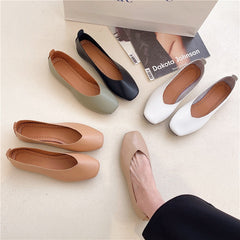 Women Flats Square Toe Boat Shoes Solid color Slip on Shallow Shoes Black Loafers White Wedding Concise Single Shoe Spring 9802N
