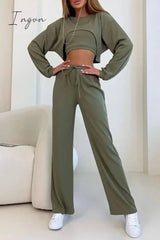 Ingvn - Casual Solid Asymmetrical O Neck Long Sleeve Three Pieces