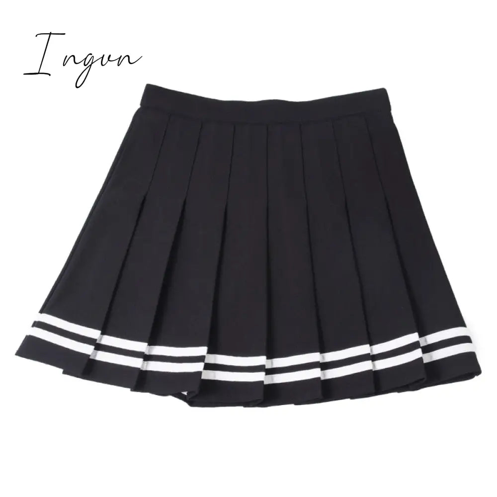 Ingvn - Y2k Summer Korean Fashion Short Women Skirt Casual Slim Elastic High-Waisted Striped Harajuku Pleated Plaid A-Line Mini Skirts