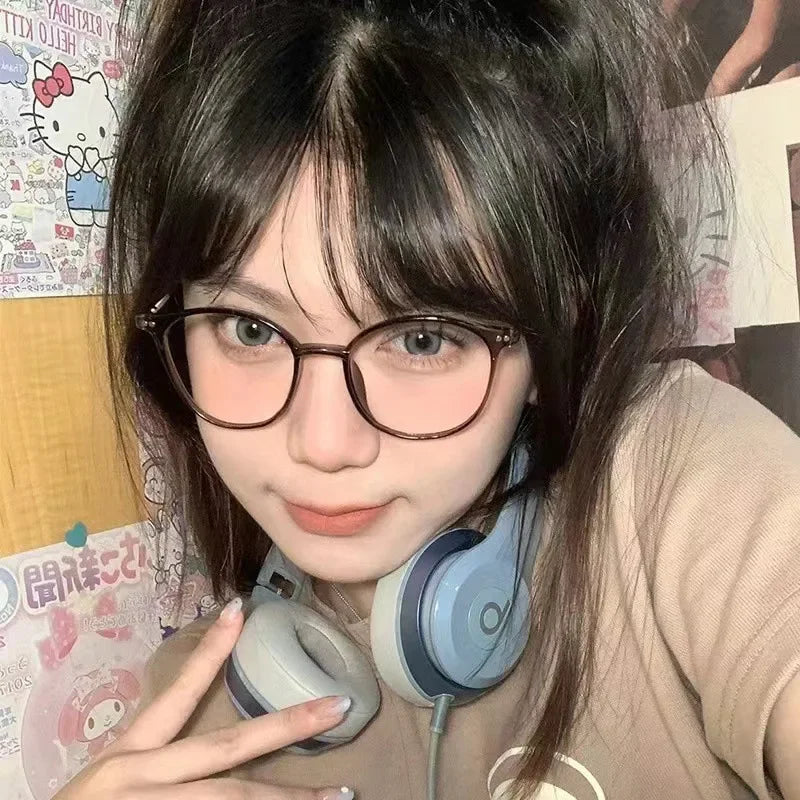 INGVN  Metal Round Frame Glasses Computer Reading Working Accessories Anti Blue Light Women Men Vintage Transparent Optical Eyeglass