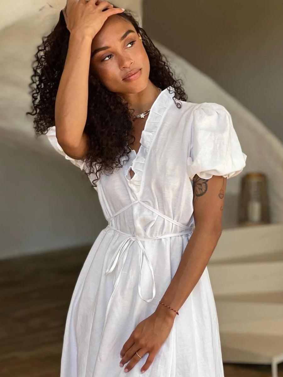 Ingvn  Summer Loose White Cotton 2 Piece Sets Women Outfit Fashion Short Sleeve Shirt  High Waist Pleated Long Skirts Set