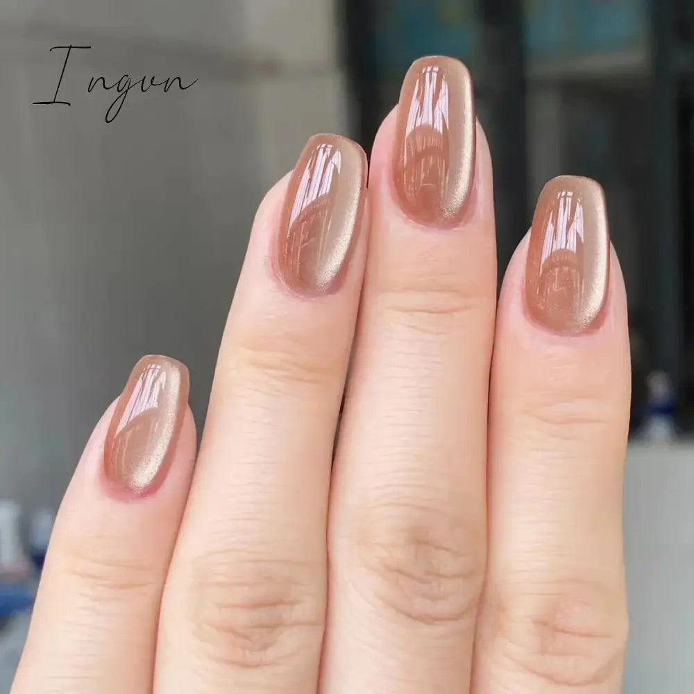 24pcs Luxurious Glossy Oval Purple Glitter Nails Press-On False Nails Set Cat Eye Stick on Nails with Sky Design for Women/Girls