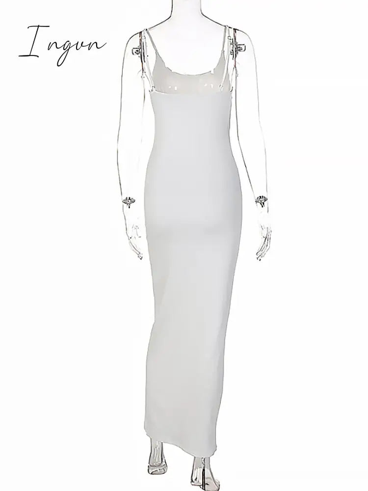 Ingvn - Summer Dresses For Women White Bodycon Slip Maxi Dress for Women's Summer Sexy Party Evening Elegant Backless Birthday Straps Wrap Long Dresses Woman