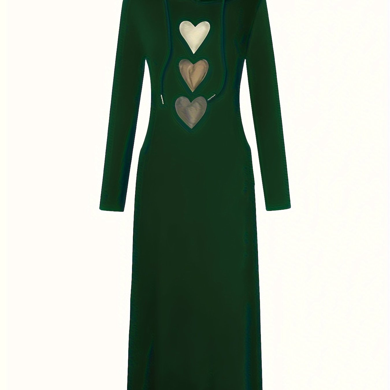 Chic Heart Print Drawstring Hooded Maxi Dress - Women's Casual Long Sleeve Fall & Winter Clothing - Soft, Cozy, and Versatile Fashion for Everyday Wear