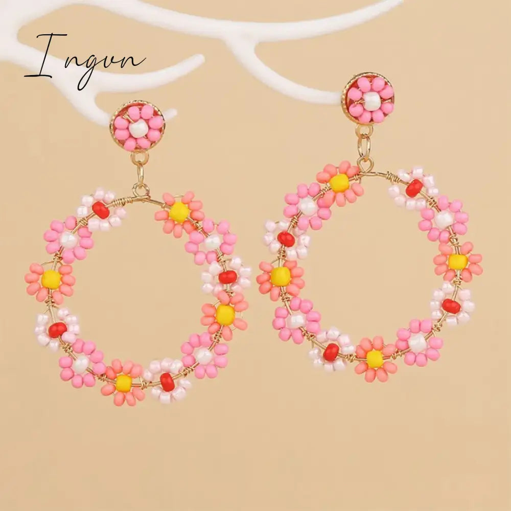 New Fashion Boho Colorful Beaded Flower Earrings for Women Exquisite Copper Needle Earrings Sweet Party Jewelry Holiday Gifts