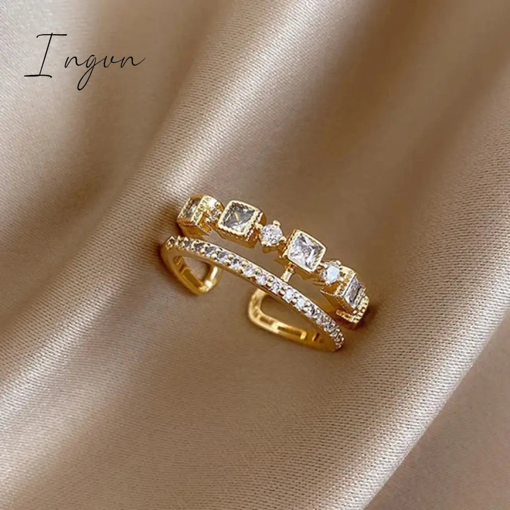 Korean New Exquisite Geometric Round Ring Women's Fashion Luxury Zircon Finger Ring Simple Temperament Versatile Jewelry