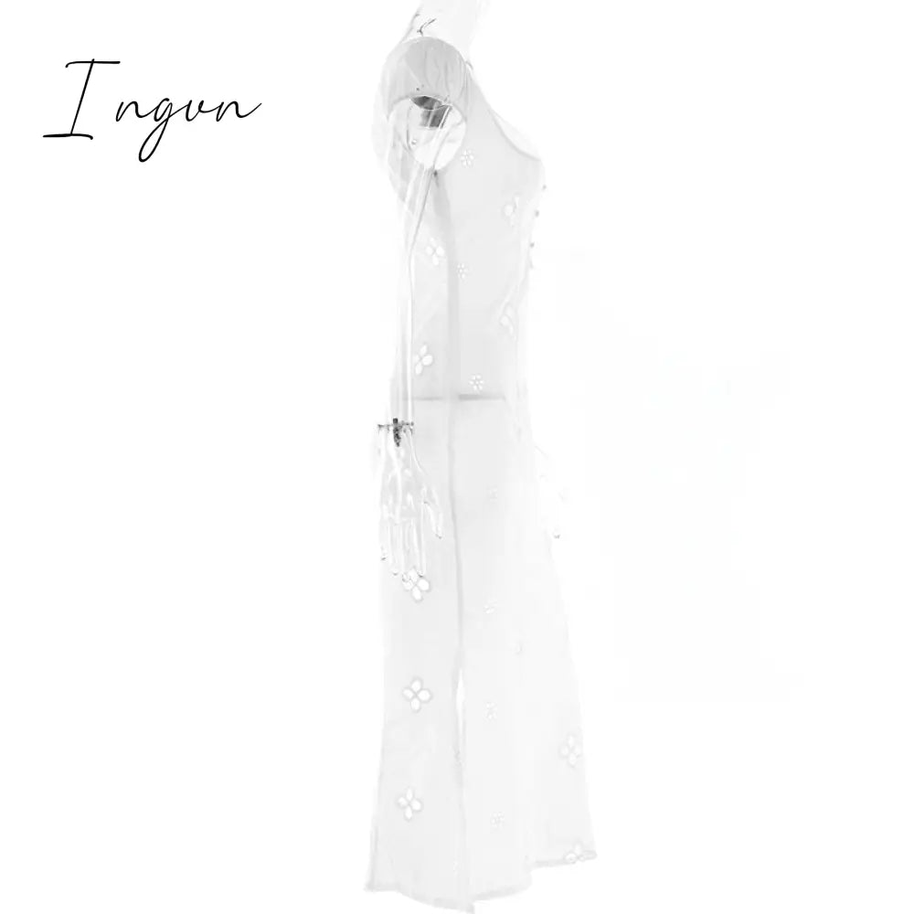 Ingvn - Square Collar Black Mini Dresses 2023 Summer Sexy High Waist Short Sleeve Beachwear Bodycon Hollow Out Sundress Female Ingvn