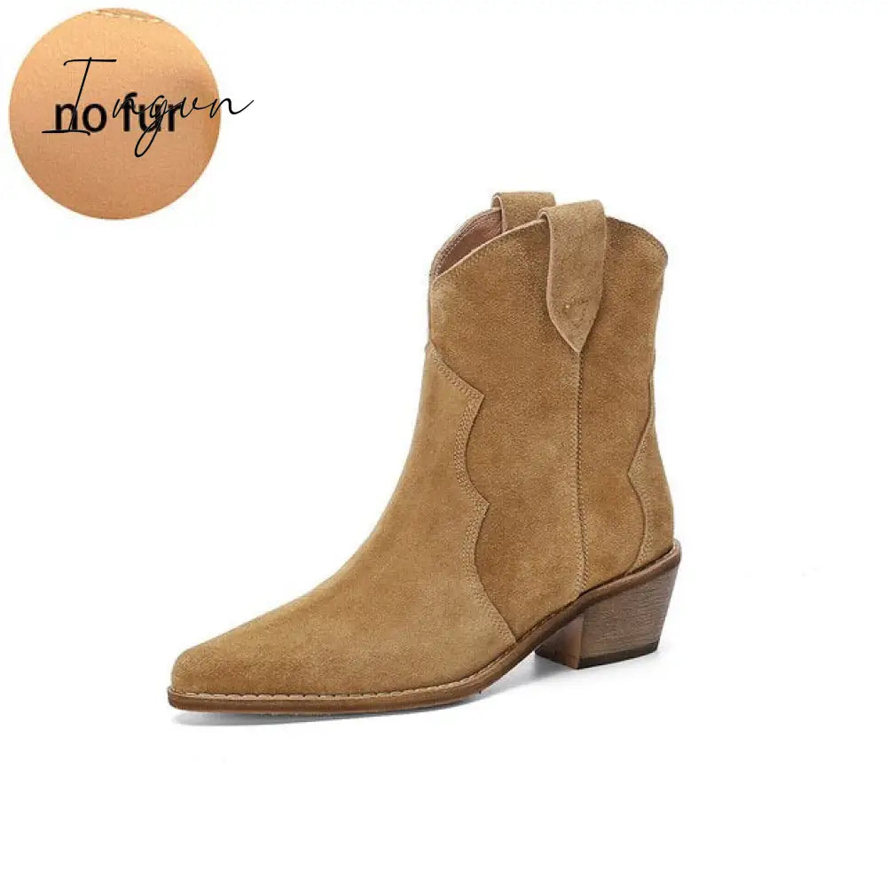 Ingvn - Winter Classic Chelsea Boots for Woman Cow Suede Pointy toe Wedge Heel Ankle Boots Simple Comfortable Cowboy Boots Female