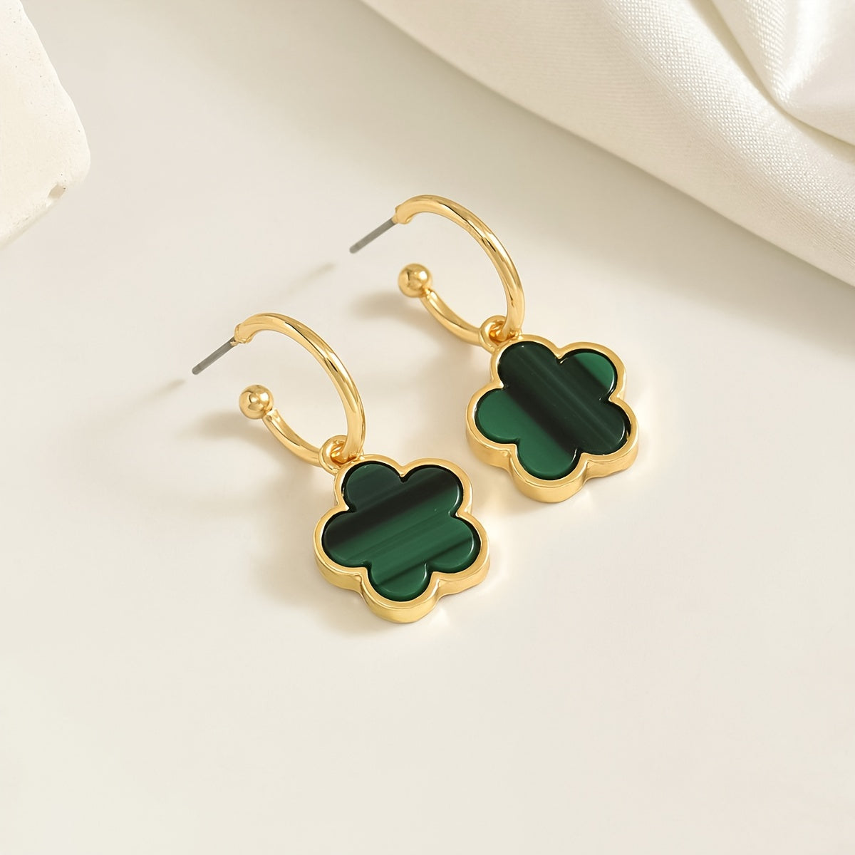 Stunning Clover Drop Earrings - Zinc Alloy Dangle Earrings with Iron Ear Needle, No Plating, Versatile Fashion Accessory for Daily and Party Occasions, Hypoallergenic, Nickel-Free, One Pair