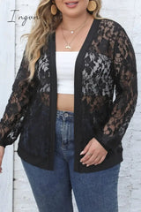 Ingvn - Sexy Casual Solid See-through Cardigan Plus Size Overcoat
