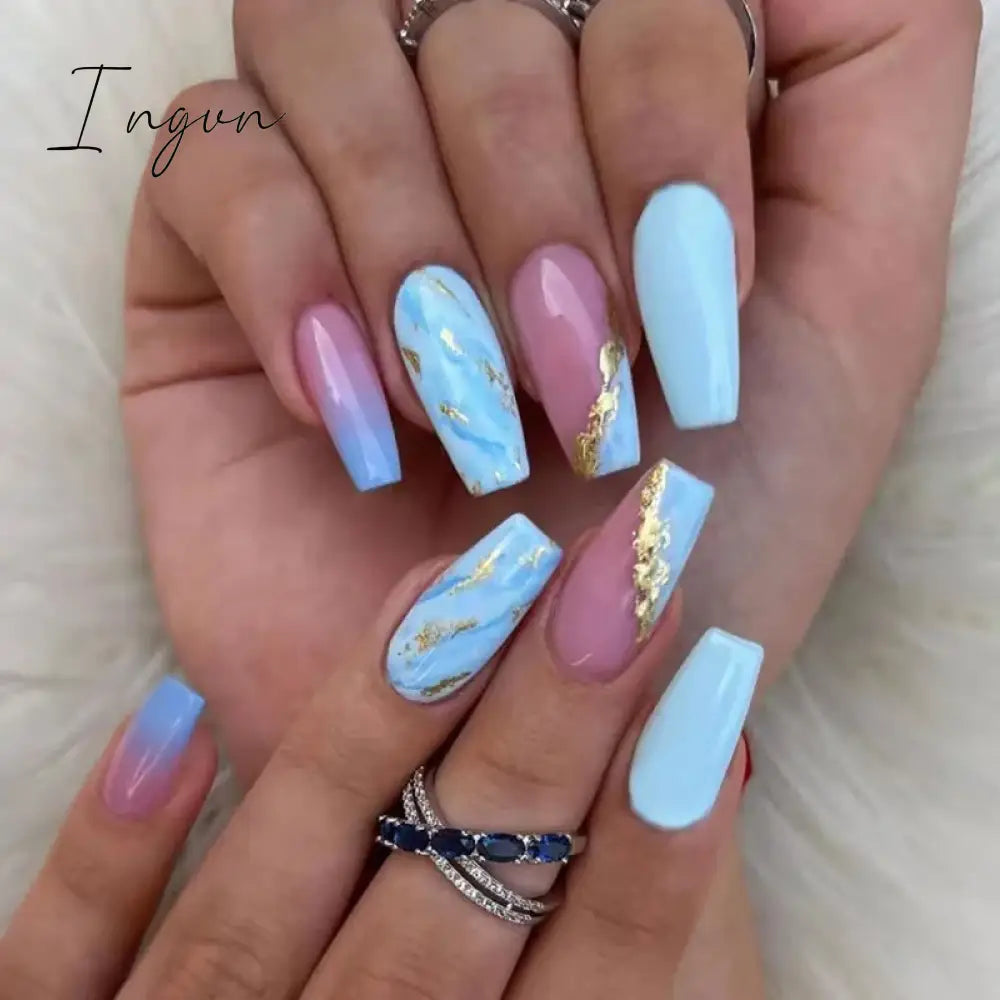 24Pcs Fake Nails Press On Supplies False Charms Tips For ABS Nail Art And Decorations Manicure Extension Contains Jelly Gel