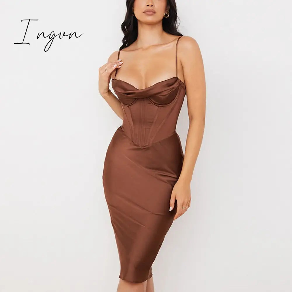 Ingvn - trends high quality Giyu Night Clubwear Party Satin White Dresses Women Summer Sexy Bodycon Midi Vestidos Spaghetti Strap Backless Corset Dress