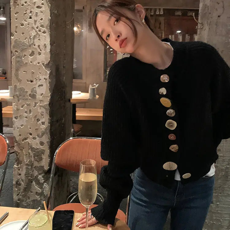 Gentle O Neck Cardigan Irregularity Button Crop Top Y2k Womens Clothing Vintage Sweater Korean Fashion Sueters De Mujer