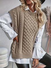 Plus Size Twist Textured Sweater Vest - Casual, Side Split, Crew Neck, Knitted, Soft, Cozy, and Chic Women's Clothing for Everyday Wear