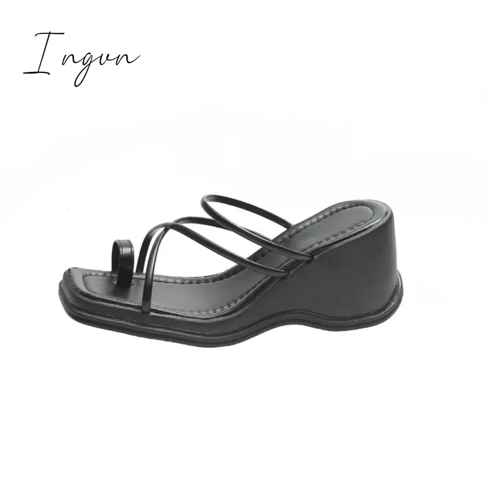 Ingvn - 2024 new fashion slope heel sandals female summer sandals wearing half slippers fairy strapping sandals female