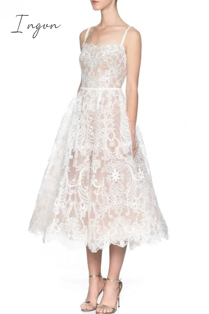 Ingvn - Boho Woman Dresses 2023 Summer Embroidery Runway Backless Sexy Party Dress Beach Sleeveless Spaghetti Strap Sundress Women Lace