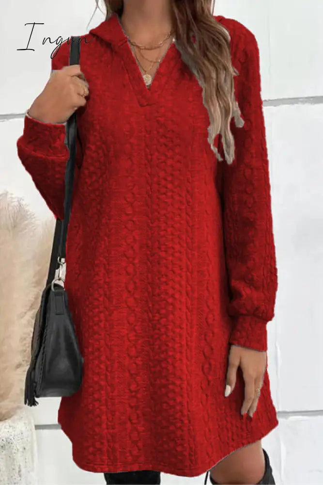 Ingvn - Casual Solid Patchwork V Neck A Line Dresses