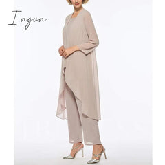 Ingvn - Mother of the Bride Dresses Plus Size Dress Blazer Champagne Chiffon Pantsuit 3 Pieces Wedding Party Guest Gown Dress