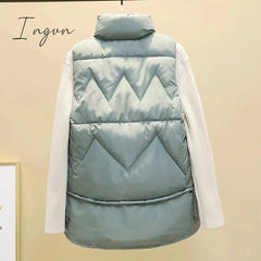 Ingvn - Autumn Winter Down Cotton Soild Women's Vest Short Style New Slim Fashion Stand-up Collar White Jacket Sleeveless Vest